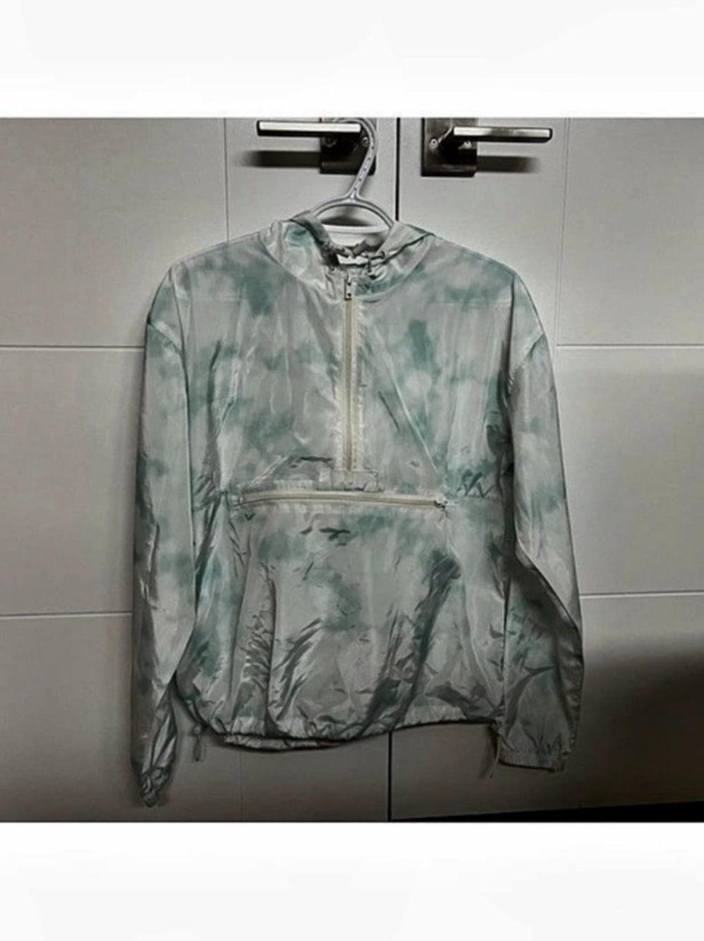 Thread and supply windbreaker waterproof Abstract Anorak Jacket in Green & White